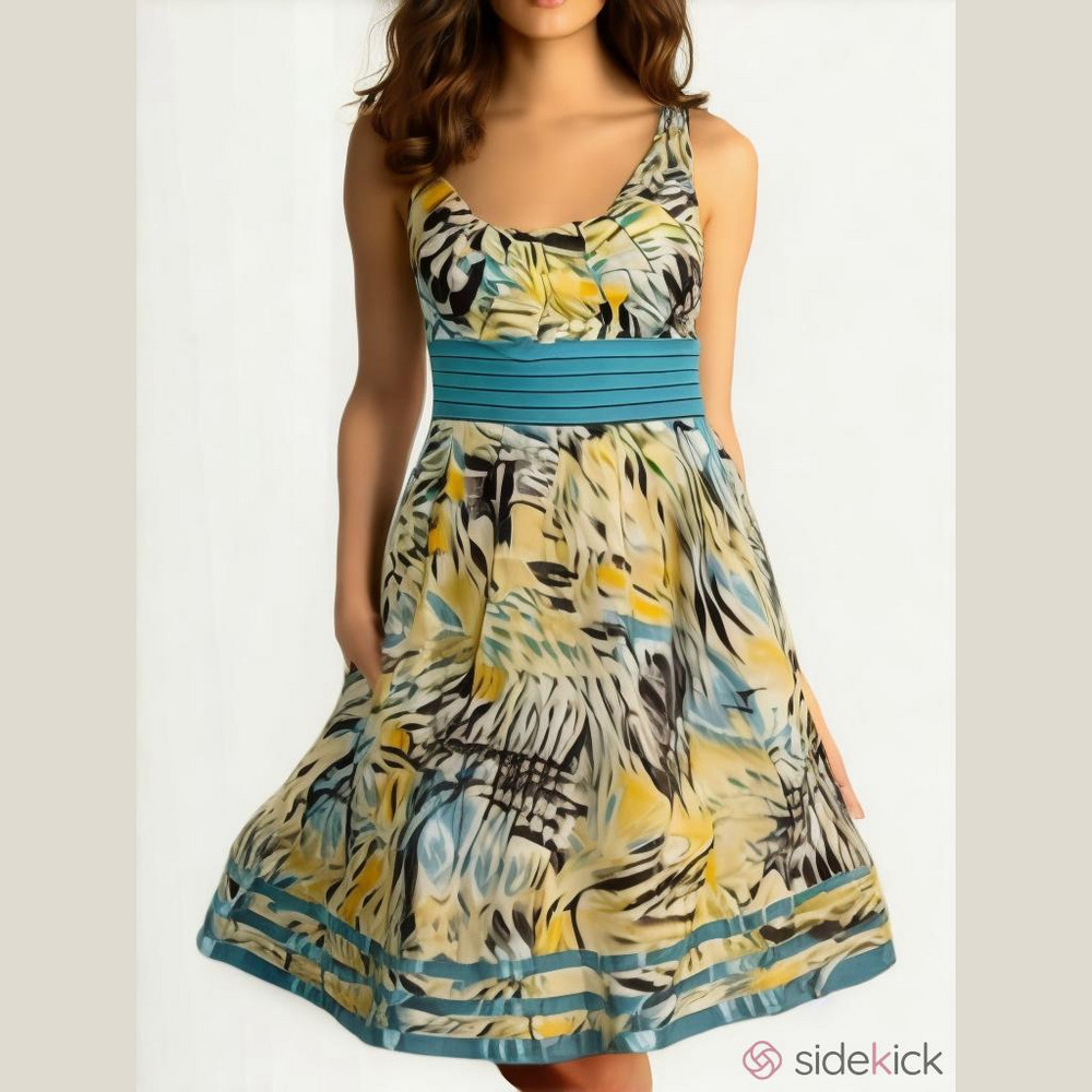 City Triangles Sleeveless Yellow Turquoise Dress Juniors  7